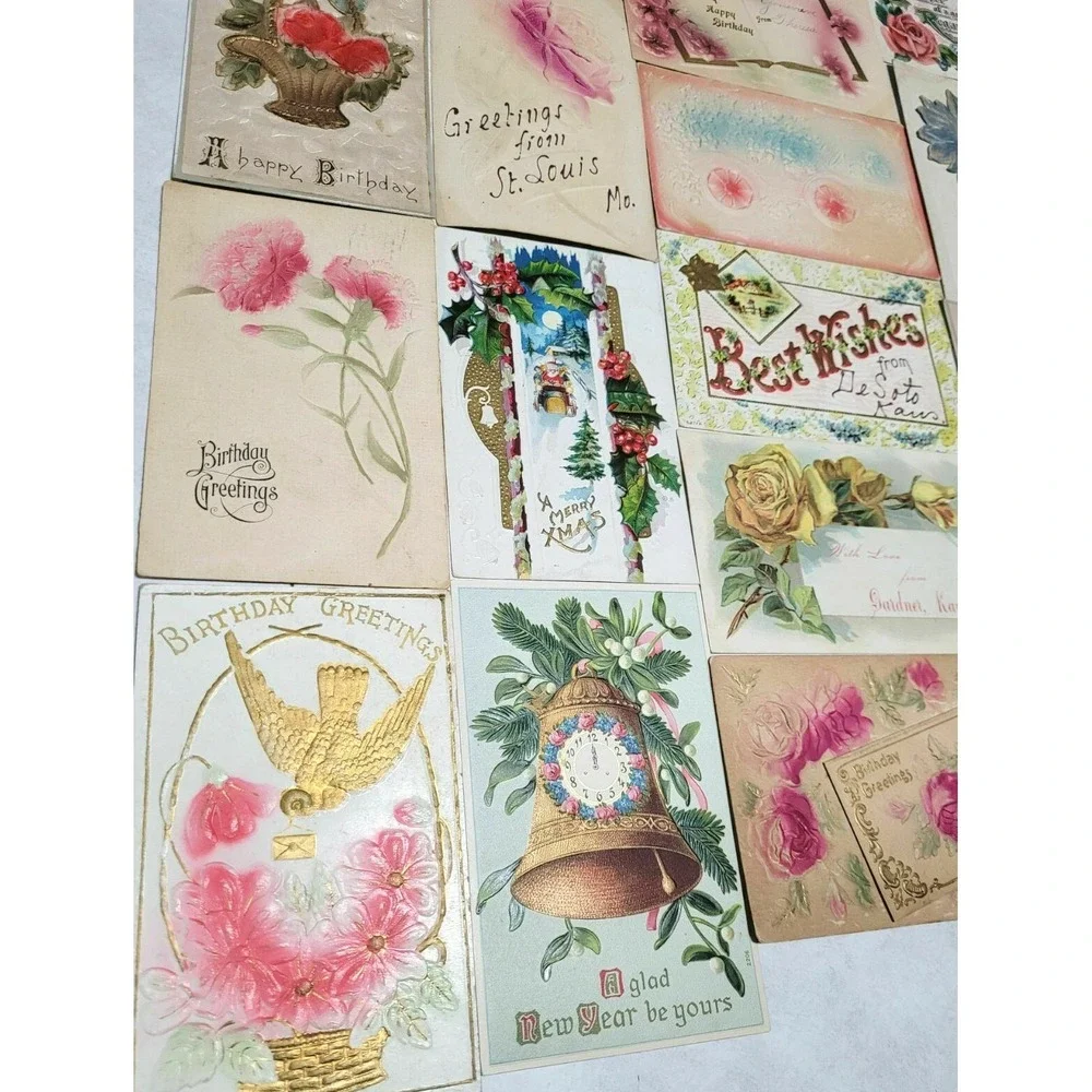 31 Vintage 3D Relief Embossed Postcards - Birthday,‎ Easter, Greetings - Used